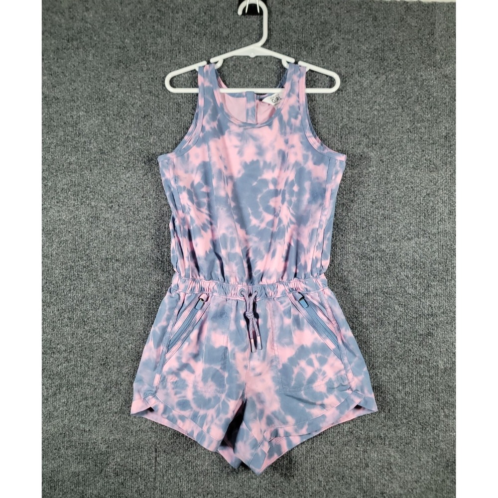 Athleta Girl On The Go Romper Small Tie Dye Purple Gray Stretch Gym Drawstring